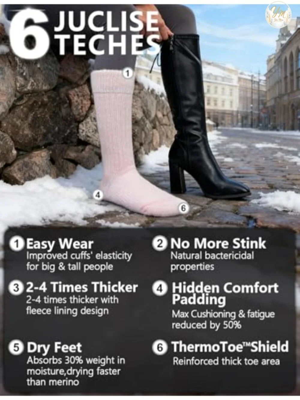 Men's Thermal Alpaca Wool Boot Socks Over Calf Hiking Moisture Wicking